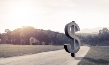 Para birimi işareti olarak doğal manzara üzerine taş dolar sembolü
