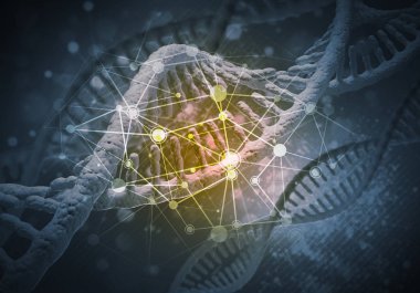 DNA molekülü araştırma konseptiyle arkaplan resmi. 3B görüntüleme