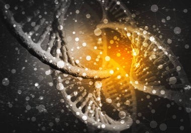 DNA molekülü araştırma konseptiyle arkaplan resmi. 3B görüntüleme