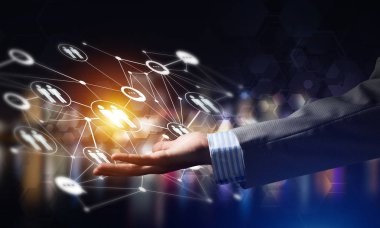 Koyu arkaplan üzerinde sosyal bağlantı çizgileri olan arkaplan kavramsal resmi