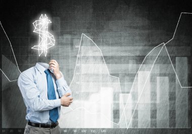 Başı yerine dolar işareti olan yüzü olmayan bir işadamı.