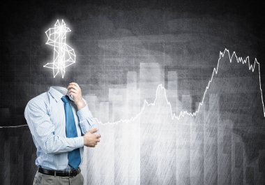 Başı yerine dolar işareti olan yüzü olmayan bir işadamı.
