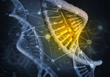 DNA molekülü araştırma konseptiyle arkaplan resmi. 3B görüntüleme