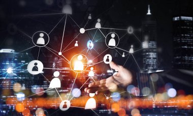 Koyu arkaplan üzerinde sosyal bağlantı çizgileri olan arkaplan kavramsal resmi