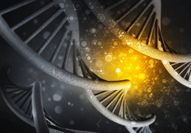 DNA molekülü araştırma konseptiyle arkaplan resmi. 3B görüntüleme