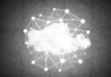 Beton duvarda bulut hesaplama bağlantısı olan arkaplan resmi
