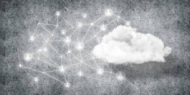 Beton duvarda bulut hesaplama bağlantısı olan arkaplan resmi