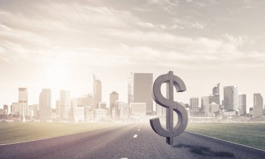 Para birimi işareti olarak doğal manzara üzerine taş dolar sembolü