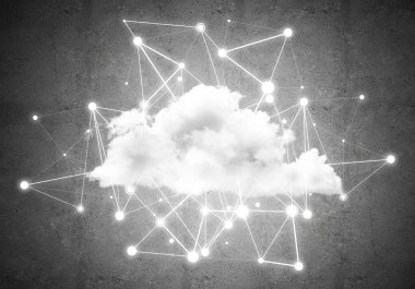 Beton duvarda bulut hesaplama bağlantısı olan arkaplan resmi