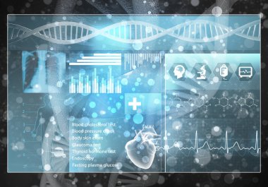 Medya tıp arka plan görüntüsü olarak Dna araştırma kavramı. 3D render