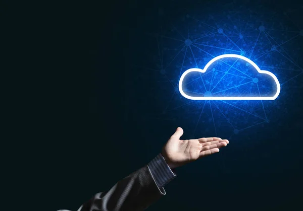 Businessman Mano Che Punta Concetto Cloud Computer Luminoso — Foto Stock