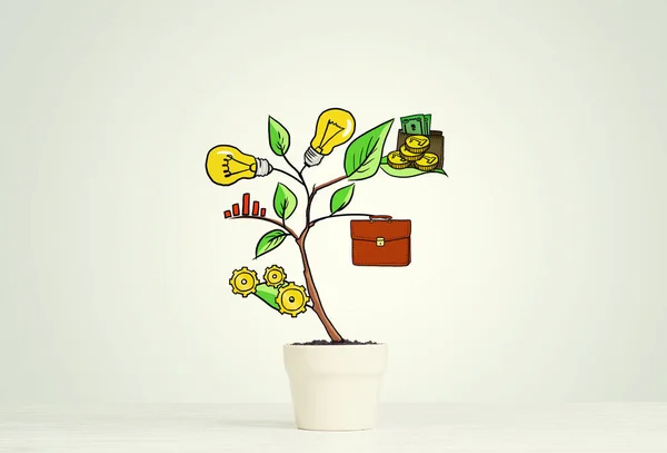 Concept of successful business plan and strategy presented by growing tree