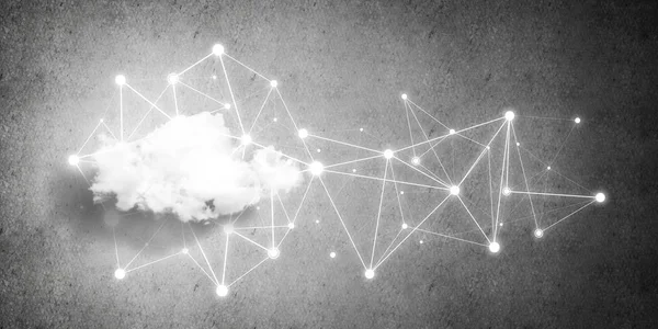 Achtergrond Beeld Met Cloud Computing Verbinding Concept Betonnen Muur — Stockfoto