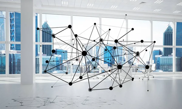 Lines Connected Dots Social Communication Concept Office Interior Rendering — Stock Photo, Image