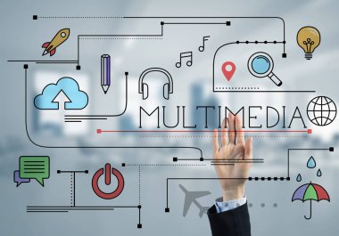 İş kadını ekranda renkli taslak konsepte dokunuyor