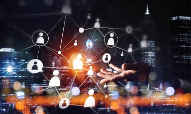 Koyu arkaplan üzerinde sosyal bağlantı çizgileri olan arkaplan kavramsal resmi