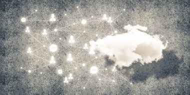 Beton duvarda bulut hesaplama bağlantısı olan arkaplan resmi