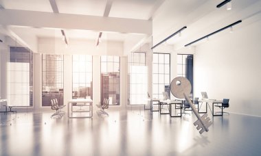 Oda zarif ofis Access'te sembolü olarak önemli taş figür. 3D render