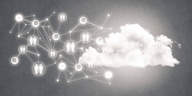 Arka plan resmi sosyal bağlantı ve gri duvar ağ kavramı ile