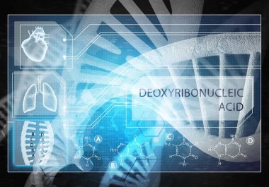 Medya tıp arka plan görüntüsü olarak Dna araştırma kavramı. 3D render