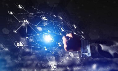 Koyu arkaplan üzerinde sosyal bağlantı çizgileri olan arkaplan kavramsal resmi