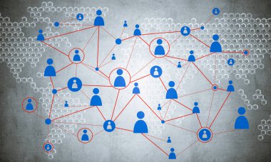 Beton duvarda sosyal bağlantı ve ağ konsepti olan arkaplan resmi