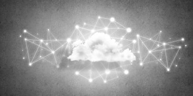 Beton duvarda bulut hesaplama bağlantısı olan arkaplan resmi