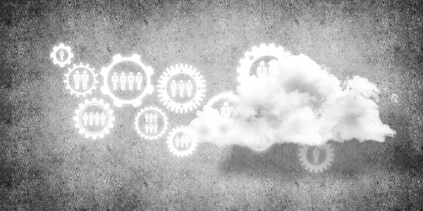 Background Image Gears Cloud Computing Connection Concept Concrete Wall — Stock Photo, Image