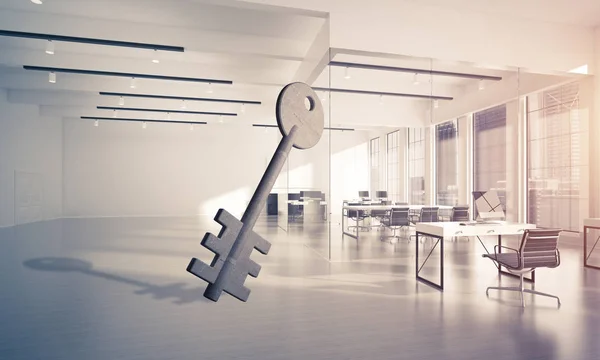 Key stone figure as symbol of access in elegant office room. 3d rendering
