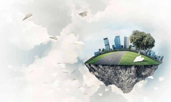 Eco Green Concept Cityscape Island Floating Sky — Stock Photo, Image