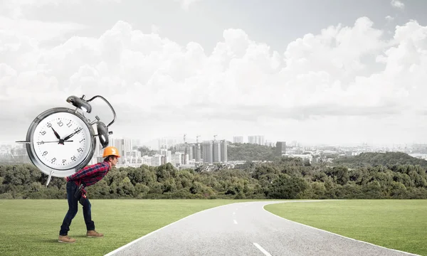 Costruttore Casco Con Sveglia Sul Retro — Foto Stock