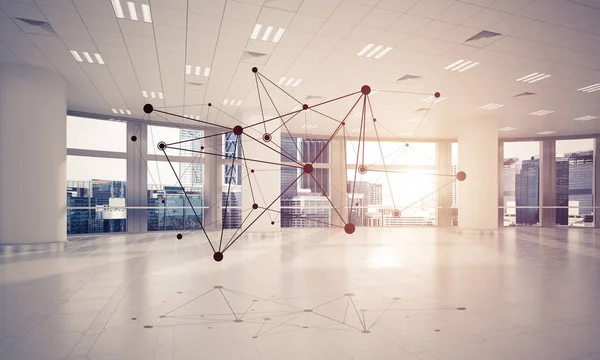 Linii Conectate Puncte Concept Comunicare Socială Interiorul Biroului Redare — Fotografie, imagine de stoc