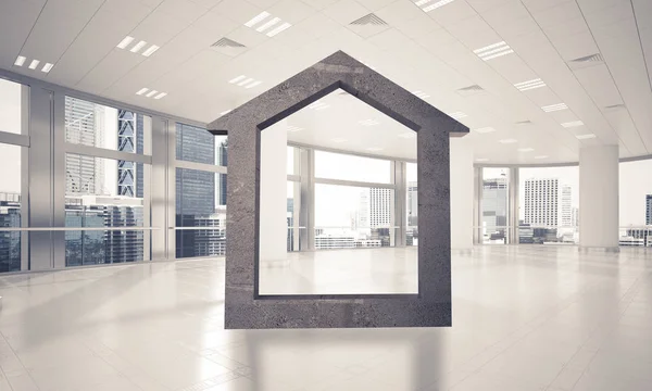 Kamienna Figura Domu Jako Symbol Nieruchomości Eleganckiego Projektu Biurowego Renderowanie — Zdjęcie stockowe