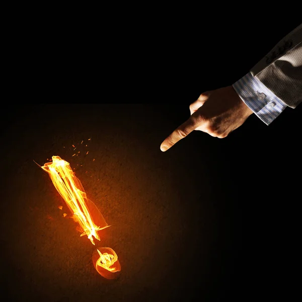 Businessman Hand Fire Glowing Exclamation Mark — Stock Photo, Image