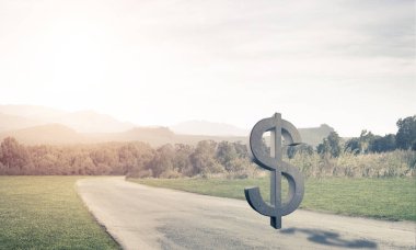 Para birimi işareti olarak doğal manzara üzerine taş dolar sembolü