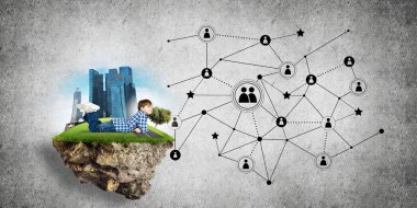 Yüzen ada ve mutlu bir çocukluk çocuğu ile bağlantı kavramı