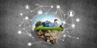 Yüzen ada ve mutlu bir çocukluk çocuğu ile bağlantı kavramı