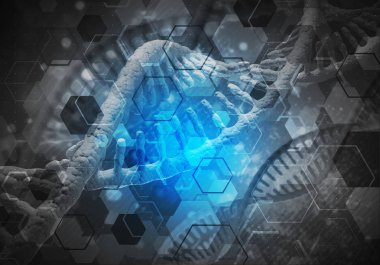 DNA molekülü araştırma konseptiyle arkaplan resmi. 3B görüntüleme
