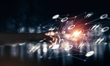 Koyu arkaplan üzerinde sosyal bağlantı çizgileri olan arkaplan kavramsal resmi