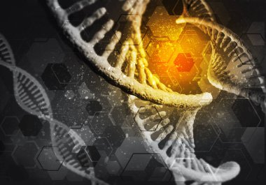 DNA molekülü araştırma konseptiyle arkaplan resmi. 3B görüntüleme