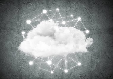 Beton duvarda bulut hesaplama bağlantısı olan arkaplan resmi