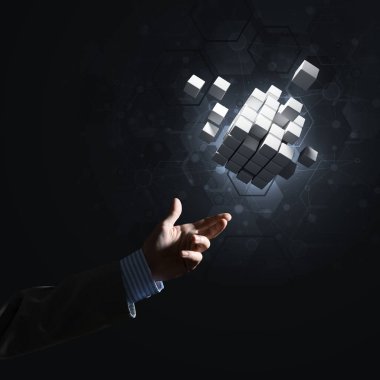 Yeniliğin sembolü olarak el ele tutuşan bir iş adamı figürü. 3B görüntüleme