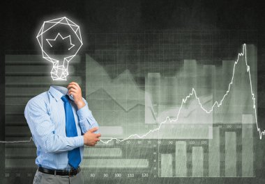 Beton arka planda lamba başlıklı düşünceli iş adamı