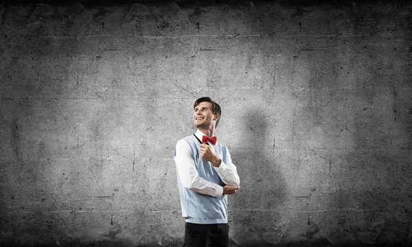 Horizontal Shot Confident Young Businessman Smart Casual Wear Smoking Pipe — Stock Photo, Image