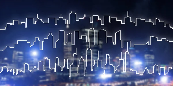 Modern Night City Scape Glowing Lights Its Drawn Silhouette — Stock Photo, Image