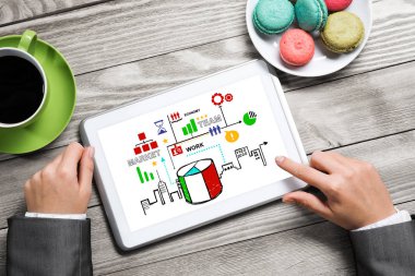 Eller ve iş stratejisi tablet Üstten Görünüm