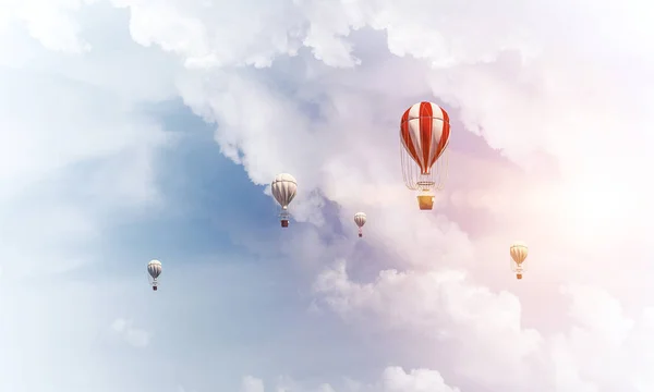 Colorful Aerostats Flying Blue Cloudy Sky Rendering — Stock Photo, Image