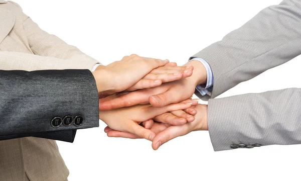 Close Businesspeople Putting Hands Together White Background — Stock Photo, Image