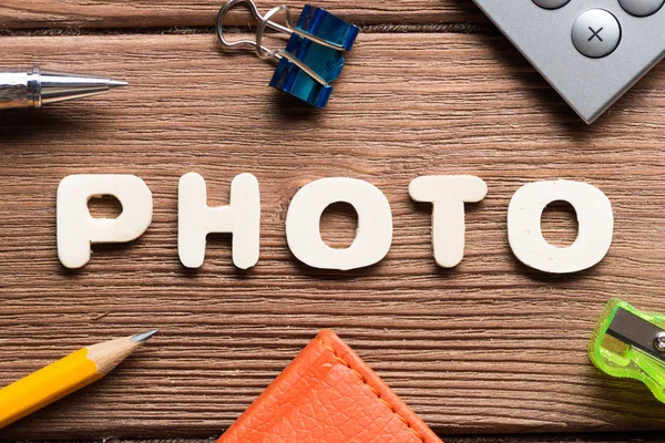 Vista Dall Alto Del Posto Lavoro Aziendale Con Oggetti Sulla — Foto Stock