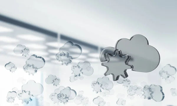 Cloud computing concept met glas in lucht weergegeven symbool. Mixed media — Stockfoto